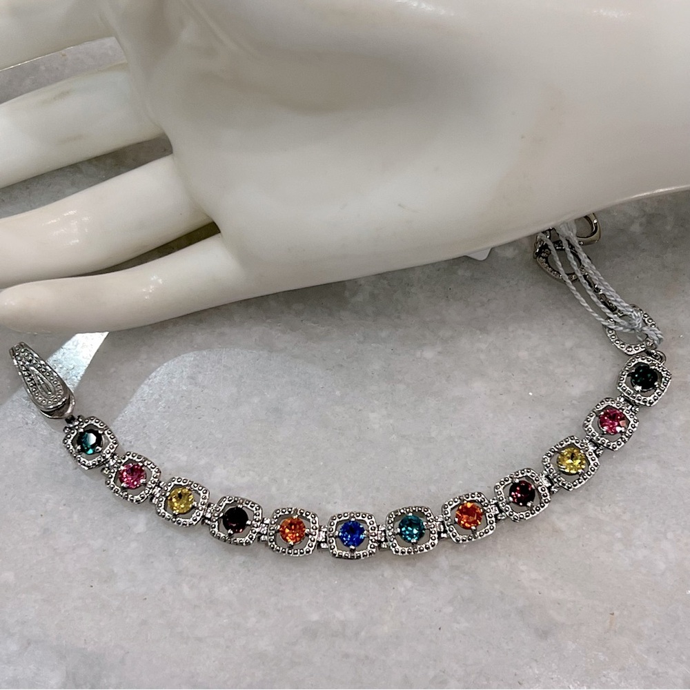 SWAROVSKI Multicolor Crystal Silver Link Bracelet - Picture 5 of 15
